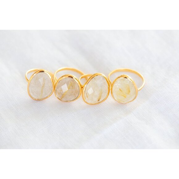 Gemstone Ring Golden Rutile Quartz Ring Statement Ring Gold Rutilated Quartz - Picture 4 of 11